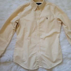 🤑2/$10 Ralph Lauren Yellow Stripe Long Sleeve Custom Fit Button Up Shirt Size M